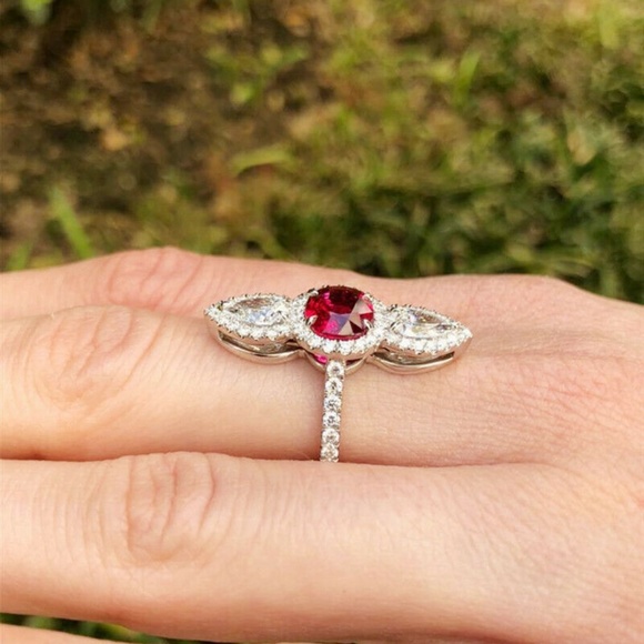 925 Silver Oval Cut Garnet Ring New - Picture 3 of 7